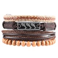 Cowhide Bracelet with PU Leather & Wax Cord & Wood & Zinc Alloy handmade 4 pieces & fashion jewelry & Unisex deep coffee color Length 28 cm Sold By Set