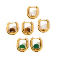 316 Roestvrij staal Hendel weer Earring, met Hars & Plastic Pearl, echt goud verguld, mode sieraden & voor vrouw, meer kleuren voor de keuze, 17x22mm, Verkocht door pair