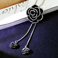 Zinc Alloy Sweater Chain Necklace Rose fashion jewelry & for woman & enamel & with rhinestone black nickel lead & cadmium free Length Approx 90 cm Sold By PC