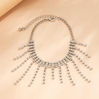 Iron Anklet with 1.9inch extender chain platinum color plated fashion jewelry & for woman & with rhinestone nickel lead & cadmium free Length Approx 7.8 Inch Sold By PC