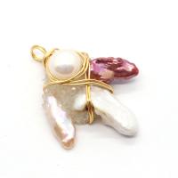 Freshwater Pearl Pendants with Resin & Brass irregular gold color plated DIY 22x44- Sold By PC