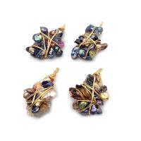 Freshwater Pearl Pendants with Resin & Brass irregular gold color plated DIY mixed colors 21x45- Sold By PC