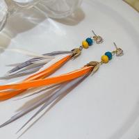 Fashion Feather Earring Brass fashion jewelry & for woman nickel lead & cadmium free 40*132mm Sold By Pair