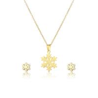 Fashion Stainless Steel Jewelry Sets Stud Earring & necklace 304 Stainless Steel Snowflake 2 pieces & fashion jewelry & for woman golden Length Approx 17.72 Inch Sold By Set