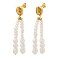 Freshwater Pearl Earrings with Titanium Steel Vacuum Ion Plating for woman Sold By Pair
