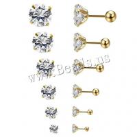 Stainless Steel Stud Earrings 316L Stainless Steel plated polished & Unisex & micro pave cubic zirconia Sold By PC