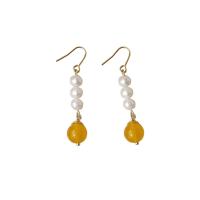 Freshwater Pearl Earrings with Jade Yellow & Brass 14K gold plated Natural & fashion jewelry & for woman two different colored Sold By Pair