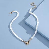 Zinc Alloy Jewelry Necklace with Plastic Pearl with 6cm extender chain gold color plated fashion jewelry & for woman & with rhinestone white nickel lead & cadmium free Length Approx 36 cm Sold By PC