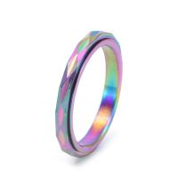 Titanium Steel Finger Ring Geometrical Pattern Vacuum Ion Plating rotatable & for woman 3mm US Ring Sold By PC