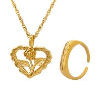 Sets de Joyas, anillo de dedo & collar, Partículas de acero, Rosa, diferentes estilos para la opción & para mujer, dorado, Vendido por UD