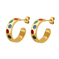 Titanium Steel  Earring Letter C Vacuum Ion Plating for woman & enamel Sold By Pair