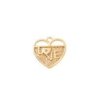Brass Heart Pendants gold color plated DIY & with letter pattern & micro pave cubic zirconia & hollow Sold By PC