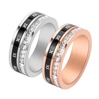 304 Stainless Steel Finger Ring Vacuum Ion Plating rotatable & with roman number & Unisex & micro pave cubic zirconia 7.50mm US Ring Sold By PC