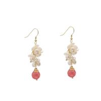 Freshwater Pearl Drop Earring, with Cherry Quartz & Brass, Flower, 18K gold plated, fashion jewelry & for woman, 60mm, Sold By Pair