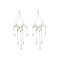 Freshwater Pearl Drop Earring, with Brass, Geometrical Pattern, 18K gold plated, fashion jewelry & for woman & hollow, 130mm, Sold By Pair
