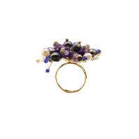 Freshwater Pearl Cuff Finger Ring with Brass Flower 18K gold plated folk style & for woman 40mm Sold By PC