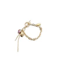 Freshwater Pearl Armband, med Mässing, 18K guldpläterad, mode smycken & för kvinna, Längd Ca 7.5 inch, Säljs av PC