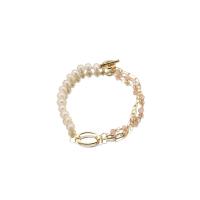 Freshwater Pearl Bracelet with Amethyst & Brass 18K gold plated fashion jewelry & for woman Length Approx 7.5 Inch Sold By PC