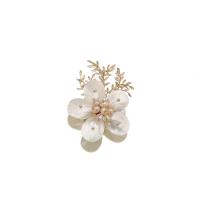 Freshwater Pearl Brooch with White Shell & Brass Flower 18K gold plated & micro pave cubic zirconia & for woman 70mm Sold By PC