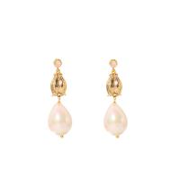 Shell Pearl Drop Earring with Brass Tulip 18K gold plated fashion jewelry & micro pave cubic zirconia & for woman 45mm Sold By Pair