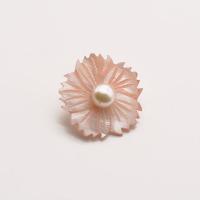 perle d'eau douce cultivée broche, avec coquille rose & laiton, fleur, Plaqué or 18K, bijoux de mode & pour femme, 20mm, Vendu par PC