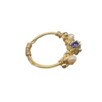 Freshwater Pearl Finger Ring with Brass & Cloisonne Flower 18K gold plated fashion jewelry & for woman US Ring Sold By PC