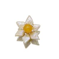 Freshwater Pearl Brooch with Jade Yellow & Brass Flower 18K gold plated fashion jewelry & for woman & with rhinestone Sold By PC