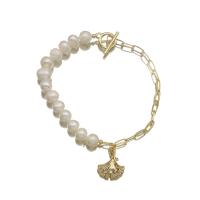 Freshwater Pearl Bracelet with Brass Ginkgo Leaf 18K gold plated fashion jewelry & for woman Length Approx 7.5 Inch Sold By PC