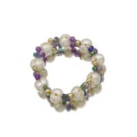 Sladkovodní Pearl Prst prsten, s Ametyst & Mosaz, 18K pozlacené, módní šperky & různé velikosti pro výběr & pro ženy, Velikost:5-12, Prodáno By PC