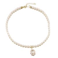 Freshwater Pearl Necklace with Brass 18K gold plated fashion jewelry & micro pave cubic zirconia & for woman Length Approx 17.7 Inch Sold By PC