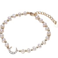 Sötvatten odlade Pearl Bracelet, Freshwater Pearl, med Mässing, med 4cm extender kedja, 14K guldpläterad, Naturligt & mode smycken & för kvinna, två olikfärgade, 4-5mm, Längd 16 cm, Säljs av PC