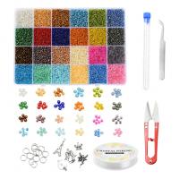 Solid Color Skleněné perličky, s Plastový box, Flat Round, DIY, smíšené barvy, 190x130x21mm, Prodáno By Box