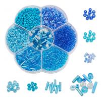 Kleursolide glazen Seed beads, Glas rocailles, met Plastic Box, DIY, blauw, 105x92x20mm, Verkocht door box