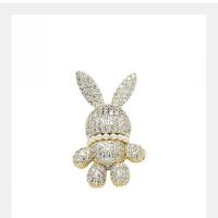 Fashion Brooch Jewelry Brass with Shell Pearl Rabbit Vacuum Ion Plating micro pave cubic zirconia golden nickel lead & cadmium free Sold By PC