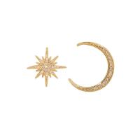 Zinc Alloy Asymmetric Stud Earrings Moon and Star plated Korean style & for woman & with rhinestone 22mm 13mm Sold By Pair
