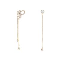 asymmetrische oorbellen, Messing, gold plated, mode sieraden & voor vrouw & met strass, nikkel, lood en cadmium vrij, 95x6mm, Verkocht door pair