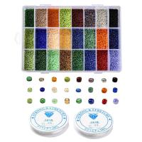 Blandade Glas Seed Beads, Glass Seed Beads, med Plastlåda & Elastisk tråd, DIY & 24 celler, blandade färger, 190x130x22mm, Säljs av Box