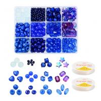 Gemischte Glas Rocailles, Glas-Rocailles, mit Kunststoff Kasten & Polymer Ton & Acryl, DIY & 12 Zellen, blau, 130x180x22mm, verkauft von Box