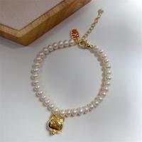 Sötvatten odlade Pearl Bracelet, Freshwater Pearl, med Mässing, mode smycken & för kvinna, vit, 7-8mm, Längd Ca 5.91 inch, Säljs av PC