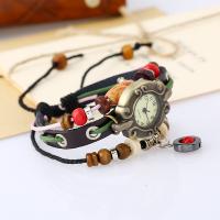 Wrap Watch, Full Grain Cowhide Leather, with Wax Cord & Glass & Tibetan Style, handmade, three layers & fashion jewelry & for woman, multi-colored, Length:17 cm, Sold By PC