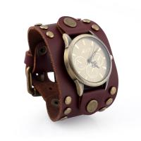 Bransoletka zegarka, Sznur z krowiej skóry, ze Szkło & Stop cynku, Ręcznie robione, biżuteria moda & dla kobiety, dostępnych więcej kolorów, 52x40mm, długość 24 cm, sprzedane przez PC