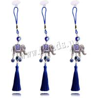 Decorative Tassel Zinc Alloy with Polyester Cord & Lampwork Elephant antique silver color plated with sucker & evil eye pattern nickel lead & cadmium free 50mm Length 30 cm Sold By PC
