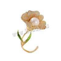 South Sea Shell Brooch Brass with Shell Pearl Flower Vacuum Ion Plating fashion jewelry & micro pave cubic zirconia & for woman golden nickel lead & cadmium free Sold By PC