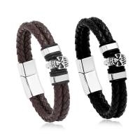 Cowhide Bracelet with PU Leather & Zinc Alloy Skull plated multilayer & for man Length Approx 8.5 Inch Sold By PC