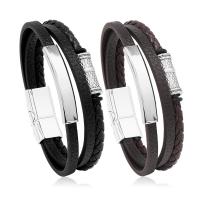 Zinc Alloy Bracelet with Magnet & PU Leather plated vintage & multilayer & for man Length Approx 8.5 Inch Sold By PC