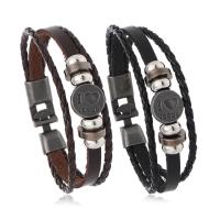 Cowhide Bracelet with PU Leather & Zinc Alloy plated fashion jewelry & multilayer & with letter pattern & for man Length Approx 8.3 Inch Sold By PC