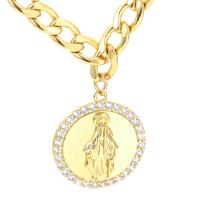 Cubic Zircon Micro Pave Brass Necklace Virgin Mary plated micro pave cubic zirconia & for woman nickel lead & cadmium free 24mm Length Approx 45 cm Sold By PC