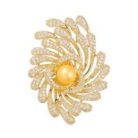 South Sea Shell Brooch Brass with Shell Pearl Vacuum Ion Plating fashion jewelry & micro pave cubic zirconia & for woman golden nickel lead & cadmium free Sold By PC