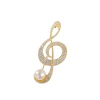 Freshwater Pearl Brooch Brass with Freshwater Pearl Music Note Vacuum Ion Plating fashion jewelry & micro pave cubic zirconia & for woman golden nickel lead & cadmium free Sold By PC