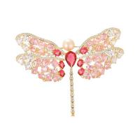 Freshwater Pearl Brooch, Brass, with Freshwater Pearl, Dragonfly, Vacuum Ion Plating, fashion jewelry & micro pave cubic zirconia & for woman, pink, nickel, lead & cadmium free, 48x66mm, Sold By PC